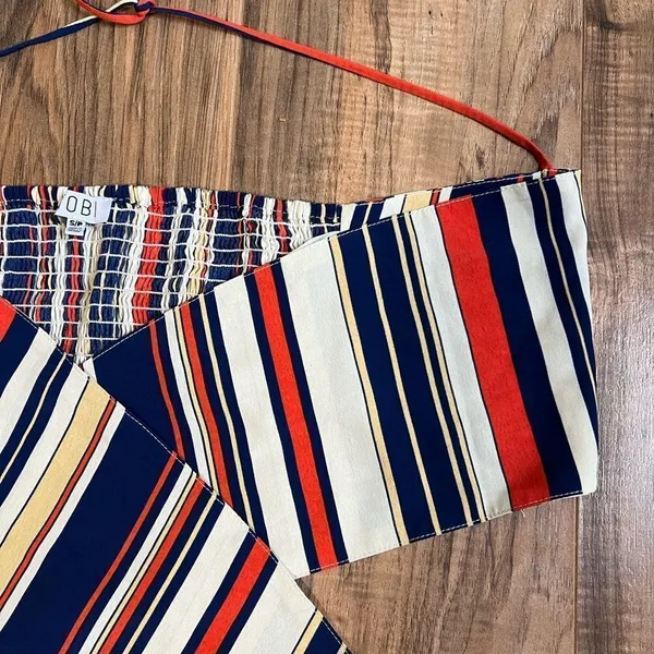 Tobi striped orange and blue crop top tie front‎ small - Image 3