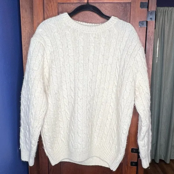 Brandy Melville Cream Cable Knit Sweater Chunky Cozy Cottagecore Fisherman L - Image 2