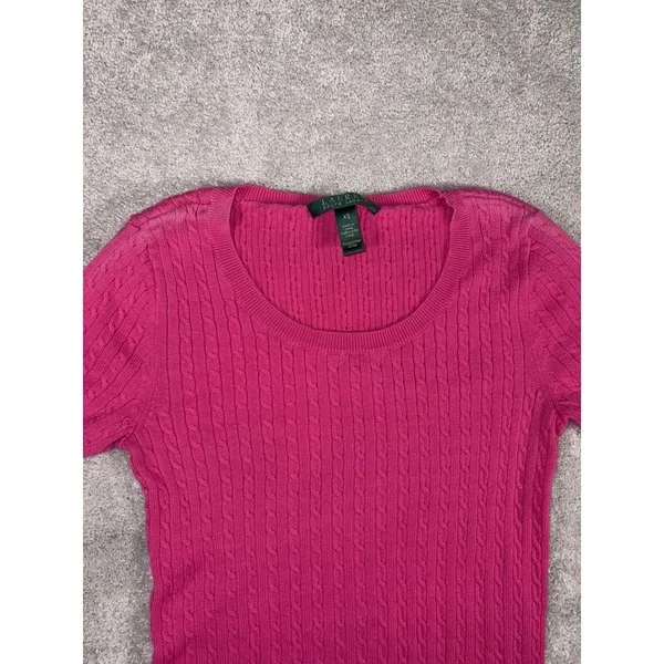 womens lauren ralph lauren short sleeve cable knit sweater Xs Shoulder Fade Spot - Image 5