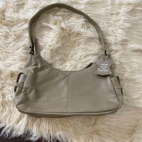 Source Unknown Vintage Y2K Tan Genuine Leather Hobo Shoulder bag Phone Side Pockets - Image 2