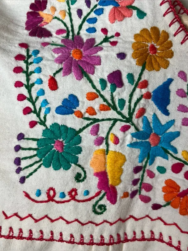 Colorful Florals Mexican Embroidered Short Sleeve Peasant Blouse Boho - Image 6
