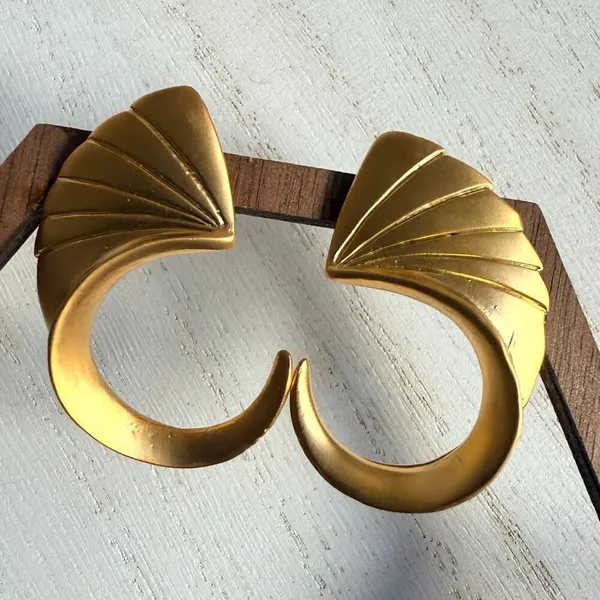 Victoria E. Gold Tone Fan Swirl Statement Earrings - Image 5