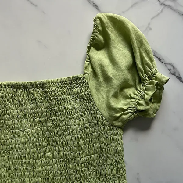 Faithfull The Brand Cette Linen Smocked Mini Dress lime Green Size 4 Coquette - Image 9