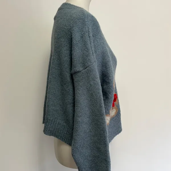 Luna Ivy Cardigan Sweater M Blue Teddy Bear 3D Bow Button Front K5397 - Image 5