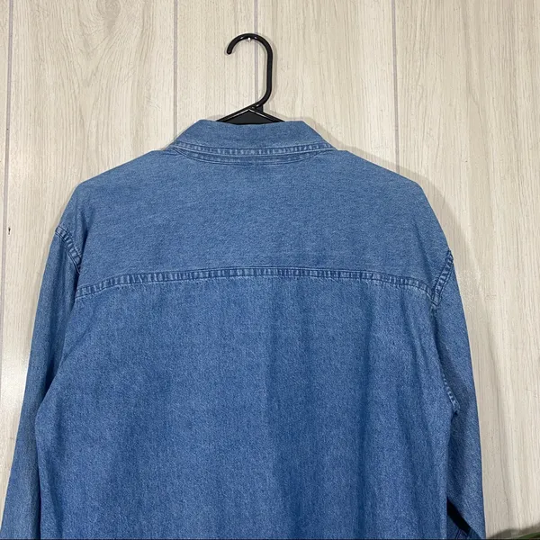 Mary Jane Lady Bug Beetle Embroidered Button Down Chambray Overshirt sz S Small - Image 5