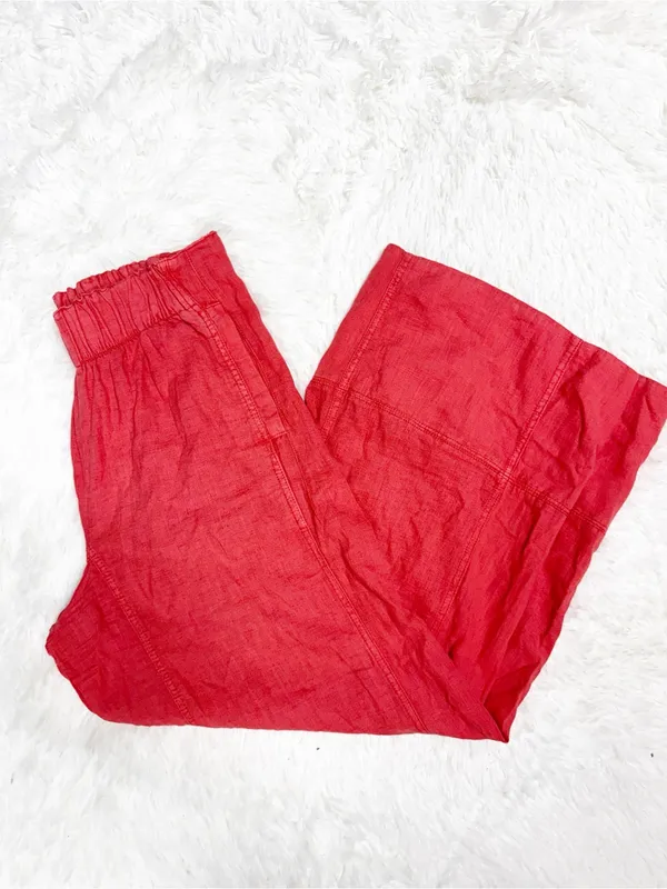 Free People Day’s End Linen Pull-On Pants XS Dark Salmon Wide Leg - Image 9