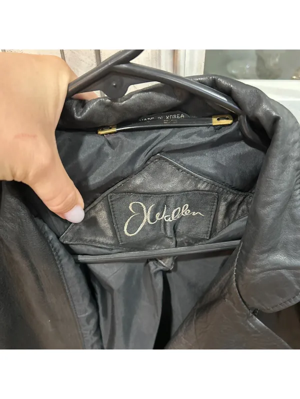 Vintage J. Walden Women's 80s 90s Black Genuine Leather Trench Coat Size 5/6 - Image 4