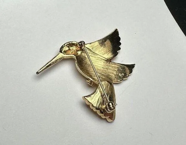 Avon Hummingbird Gold Tone Bird Red Rhinestone Brooch Pin Signed NWOT - Image 3