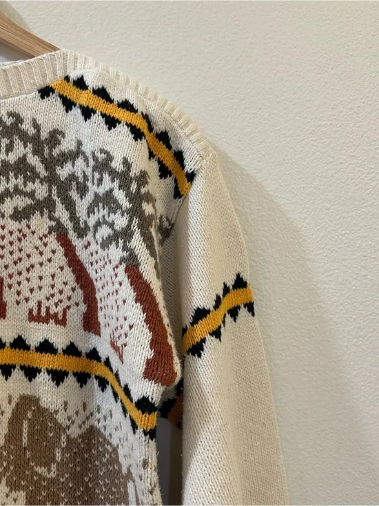 The Villager Women's Fair Isle Vintage Elephant Knit Long Sleeve Cozy Sweater‎ M - Image 4