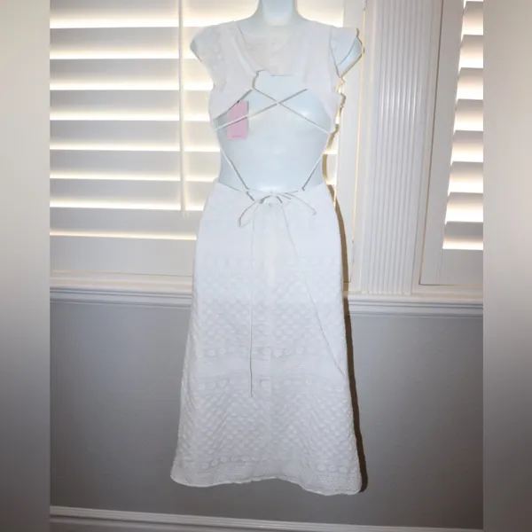 HELLO MOLLY Wondering Faes Midi White Dress Size 2 Bridal Honeymoon - Image 5