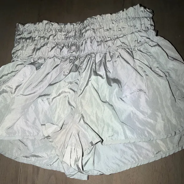 FP Movement by Free People Iridescent Light Silver Ruffle-Waist Athletic Shorts - Image 3