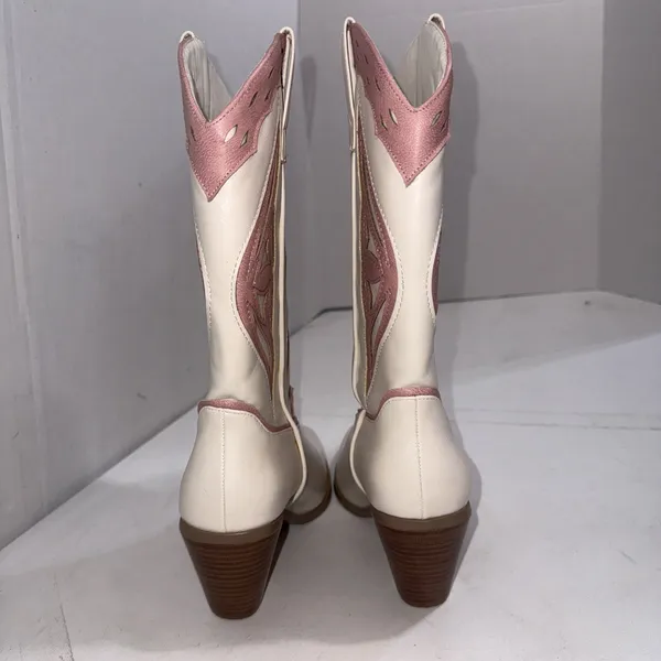 Billini Claire White Pink Equestrian Megan Moroney Concert Cowgirl Boots Size 10 - Image 6