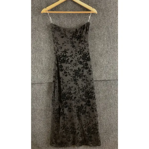 Windsor Black Velvet Burnout Floral Strapless Dress Side Slit Size M Fairygoth - Image 8