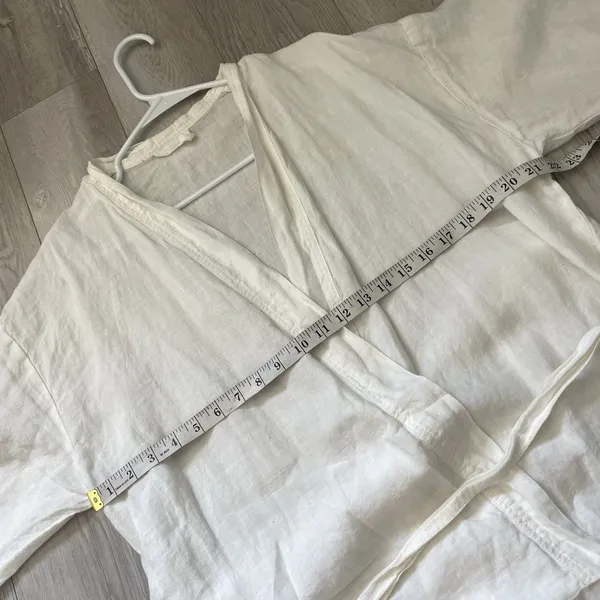 Linen Wrap Top open front long sleeve womens White (medium) minimalist natural - Image 3