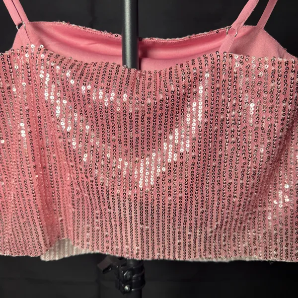 NWT Walter Baker Chellie Sequin Rose Pink Crop Top Medium - Image 7
