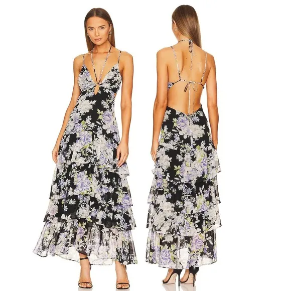 ASTR the Label Aneira Dress Purple & Black Floral Size S - Image 2