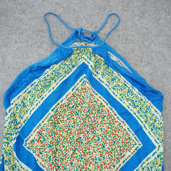 Free People XS Halter Top Tank Blue Excellent Floral Scarf Print Boho Indie - Image 2