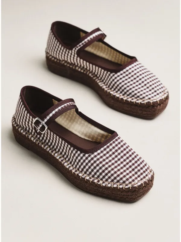 NEW Anthropologie Maeve Gingham Mary Jane Espadrille Flats Size 40 - Image 2
