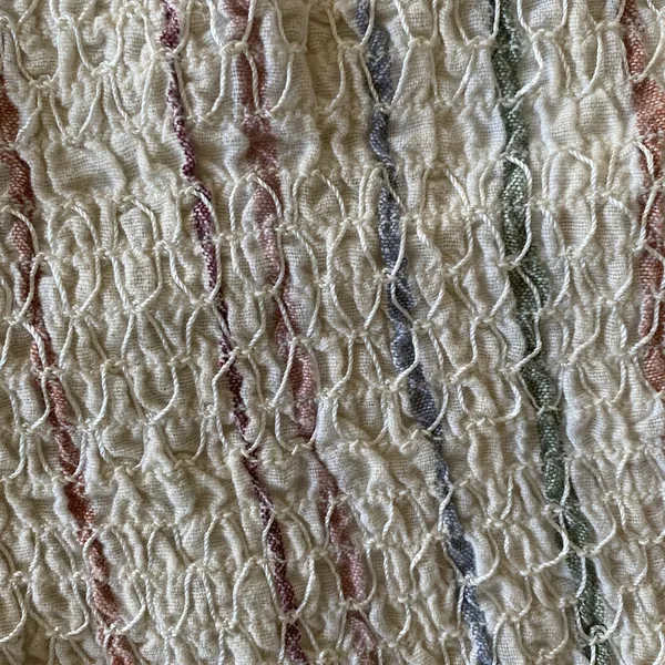 American Eagle‎ One Shoulder Smocked Top Womens Size L Cream Striped Ruffle Boho - Image 3