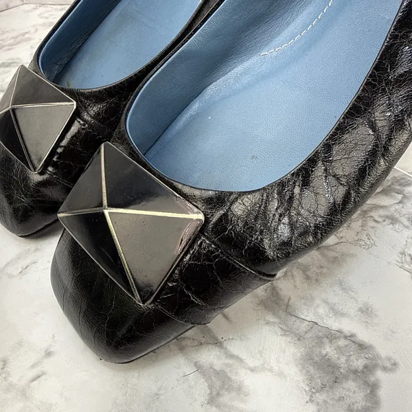 Biala Black Leather Square Toe Ballet Flats Size 8 Made in Italy - Image 2