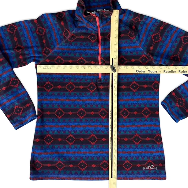 Eddie Bauer Blue Red Southwest Aztec 1/4 Zip Pullover Sweatshirt Fleece size M - Image 5