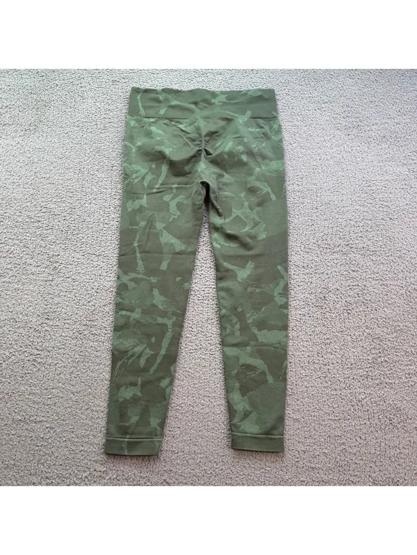 Gymshark Camo Seamless Leggings Green High Waisted Workout XL Gym Bodybuilding - Image 2