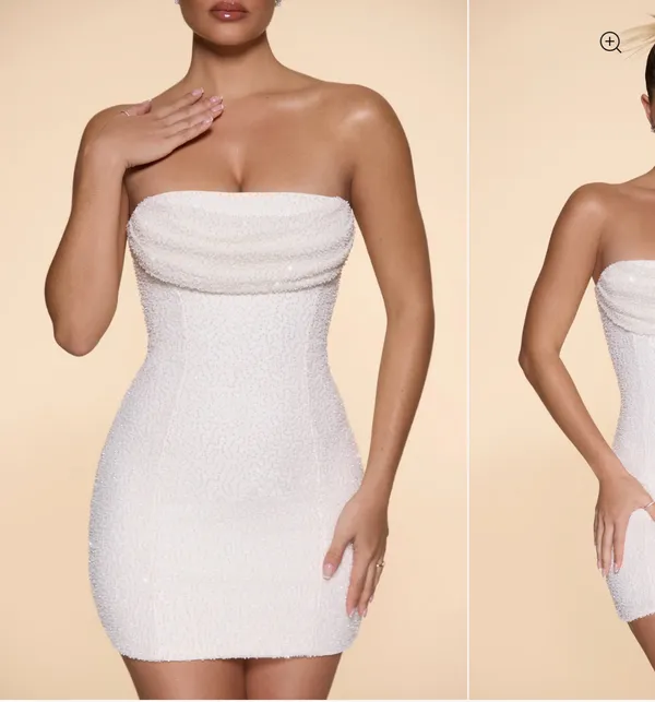 Oh Polly Embellished Strapless Cowl Neck Mini Dress in Ivory - Image 2