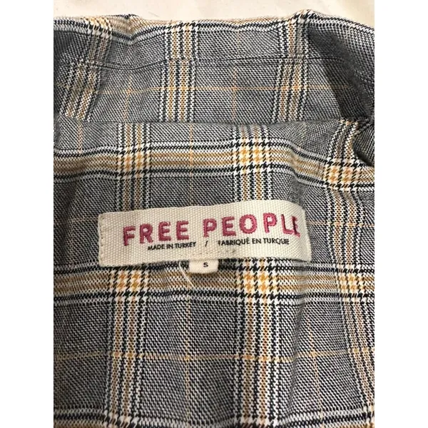 Free People Preppy Academia Plaid Double Breasted Blazer Sz:M Grey Yellow Jacket - Image 8
