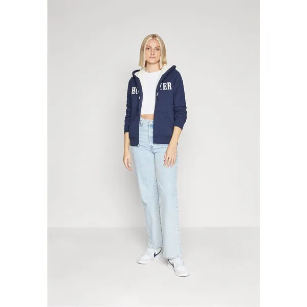 ✨Hollister Co. FAUX SHEARLING-LINED ZIP-UP LOGO GRAPHIC NAVY SZ LARGE HOODIE✨ - Image 2