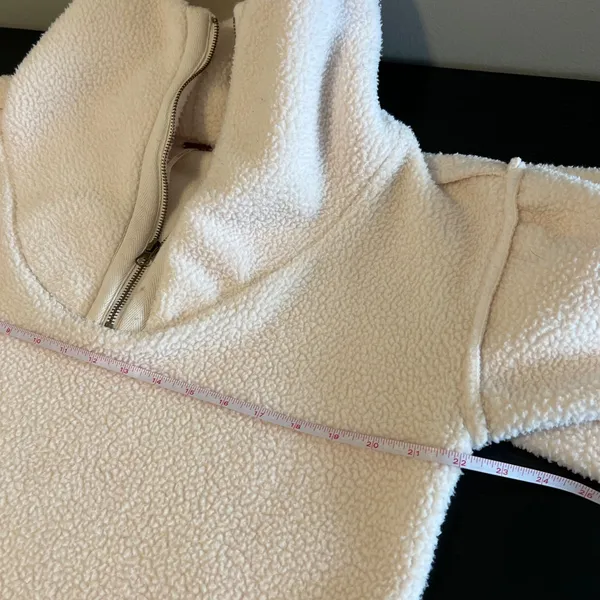 Free People Women's Sherpa Fleece Quarter Zip Pullover Cream White Cropped Small - Image 10
