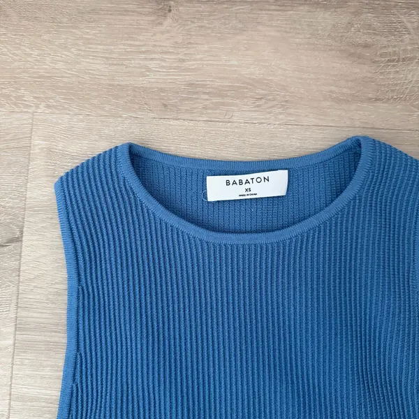 Aritzia Babaton Sculpt Knit Racer Mini Dress in Flagstone Blue - Image 6