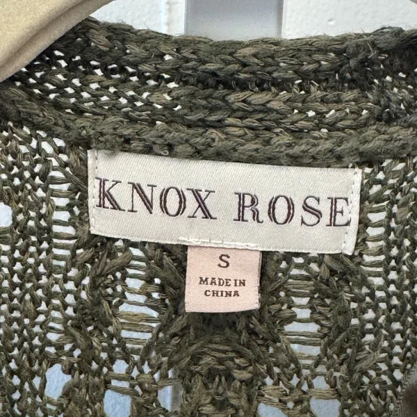 Knox Rose Olive Green Pointelle Knit Open Front Duster Cardigan Sweater Small - Image 6