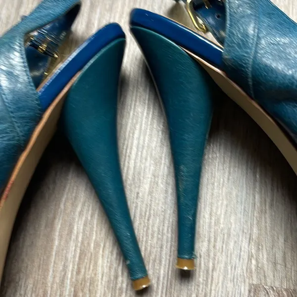 Steve Madden Leather Marlene Teal Peep Toe Heels - Image 8