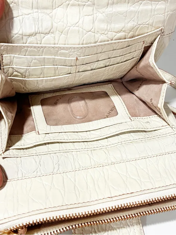 BRAHMIN Mimosa White Crocodile Leather Crossbody Purse Gold Hardware - Image 3