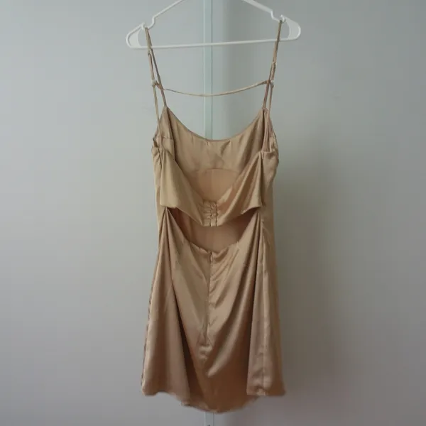 Papermoon Satin Office Siren Bella Swan Dainty Ethereal Mini Slip Dress L Beige - Image 5
