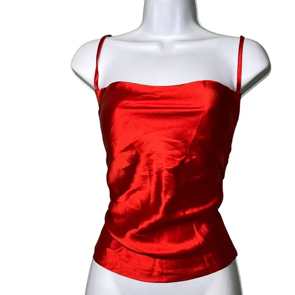Dizzy Lizzy Tank Top Women's Medium Red Satin Party Strappy Back Criss Cross NYE - Image 9