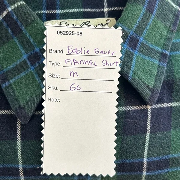Eddie Bauer Flannel Button Up Shirt Green Medium‎ - Image 10
