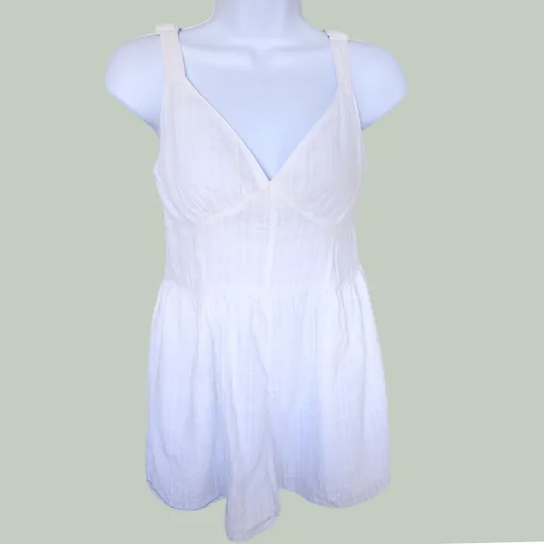 American Eagle Romper Womens Medium White Cotton Grid Smocked Back Summer V-Neck - Image 2
