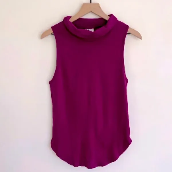 Free People Mock Neck Sleeveless Top w/ Raw Hem Plum Purple NWT - Image 2