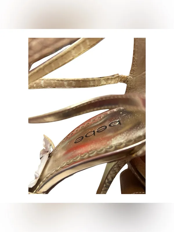 bebe cage multi-strap Metalic gold sandals with a snakeskin-textured look - Image 8