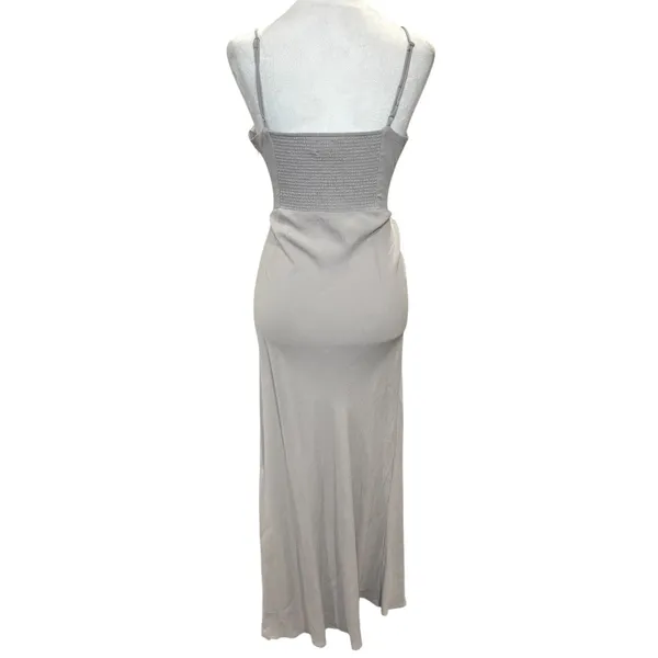 Aritzia Wilfred Bellow Dress 12 Ruched Bodice‎ Midi Bias Cut Gray Smocked Back - Image 3