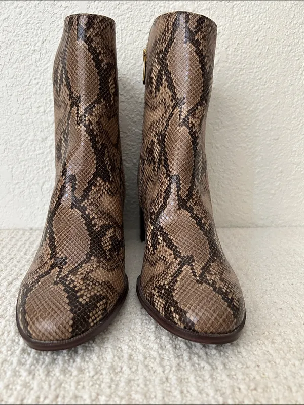 Sam & Libby Size 8.5 Faux Snake Skin Stacked Heel Jett Boots in Mocha Multi - Image 2