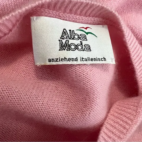 Alba Moda 100% Cashmere Sweater Pink Crewneck Lightweight Soft Knit M - Image 8