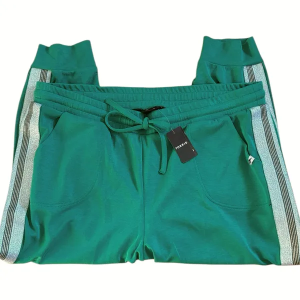 NWT Torrid LoveSick Classic Fit High Rise Lurex Stripe Joggers Green Size 3X - Image 4
