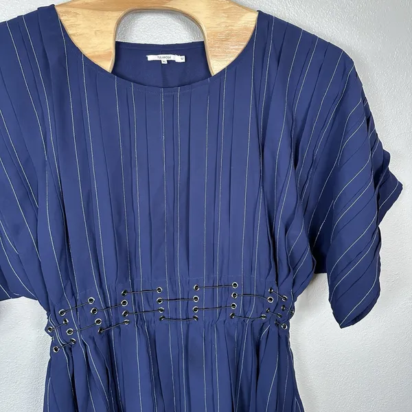 Tularosa Sienna Mini Dress Blue Pinstriped Size XL Slouchy Oversized Punk‎ Rock - Image 2