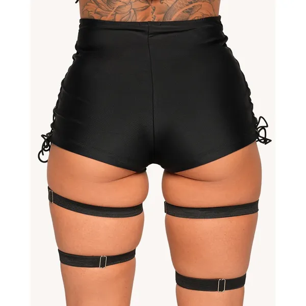 iHeartRaves Plot Twist Lace Up High Waisted Shorts Black Small NWOT‎ - Image 3