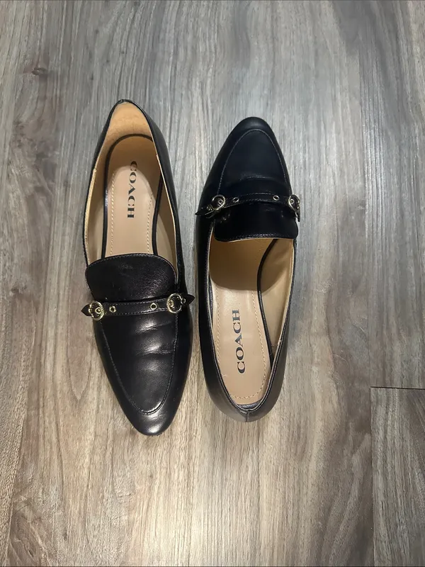 Coach Isabel Black Leather Loafers Pointed Toe Slip On Flats. - Image 11
