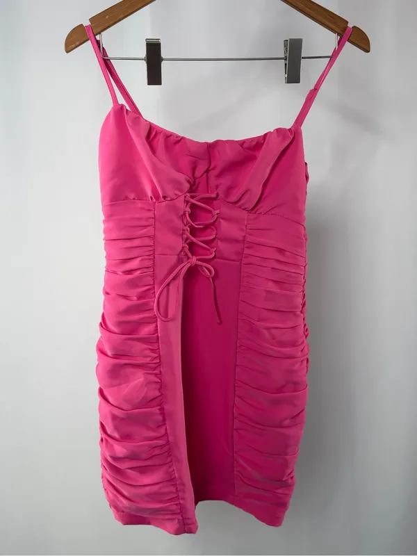 Superdown‎ Crystal Ruched Lace Up Cami Dress in Pink Size Small - Image 2