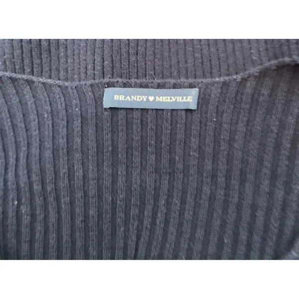 Brandy Melville V Neck Ribbed Long Sleeve Top Womens One Size‎ Navy Blue - Image 4