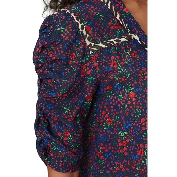Nanette Lepore Ditsy Daze Top in Blue 4 Womens Silk Floral Blouse - Image 4